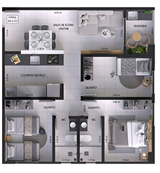 Planta 3 quartos